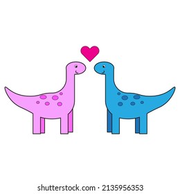Beautiful flat illustration with love dinosaurs heart. Romantic background. Vector illustration. stock image.