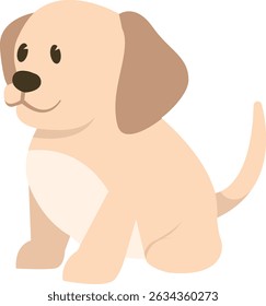 Beautiful flat illustration of a small, cute puppy, designed in a simple style, symbolizing companionship, pet care, and adorable animals, perfect for playful and pet-related designs.