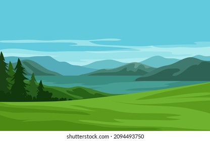 Beautiful flat mountain and lake landscape