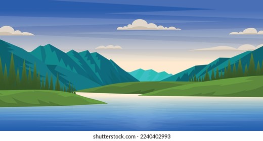 A beautiful flat mountains background, editable vector 