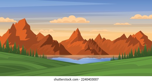 A beautiful flat mountains background, editable vector 
