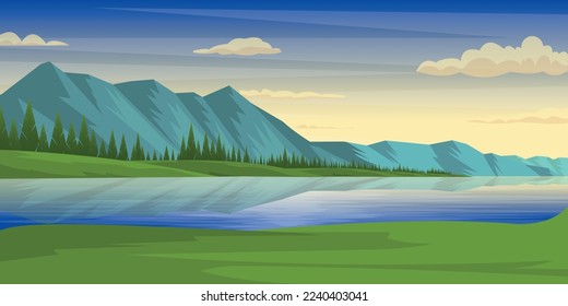 A beautiful flat mountains background, editable vector 