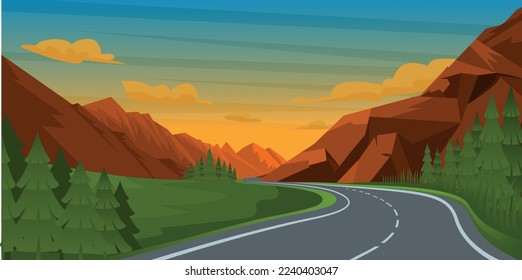A beautiful flat mountains background, editable vector 