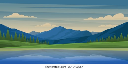 A beautiful flat mountains background, editable vector 