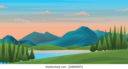 A beautiful flat mountains background, editable vector 