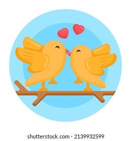 A beautiful flat round icon of love birds


