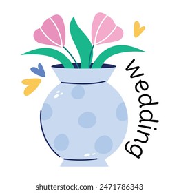 Beautiful flat sticker of a flower vase 