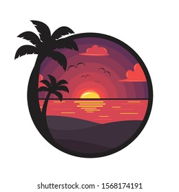 beautiful flat tropical sunset vector design in minimalist style