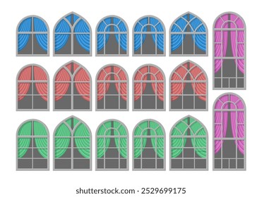 Bela ilustração vetor plana com coleção de janelas decorativas para construção exterior