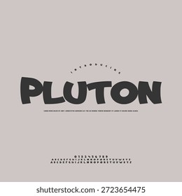 Eine schöne, flache Vektorgrafik des Zwergplaneten Pluto vor einem sternenklaren kosmischen Hintergrund für Wissenschaft und Bildung.