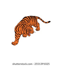 Beautiful Flat Vector Illustration of a Majestic Tiger on a Clean White Background, Perfect for Animal-Themed Designs