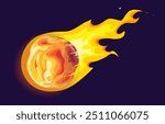 A beautiful flat vector illustration of a meteor shooting through a dark space background leaving behind bright fiery tails in the night sky