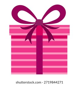 Hermosa Ilustración vectorial plana de caja de regalo rosa. Adornado con un Grande arco magenta, icono aislado para cumpleaños, día de San Valentín, días festivos, celebración especial.