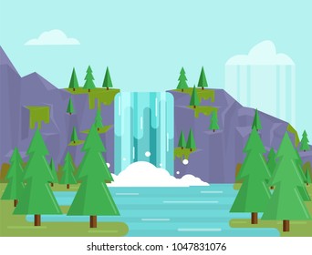 Beautiful flat waterfall landscape