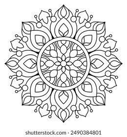 beautiful flora shape mandala design with clean lines for coloring book, tattoo and henna design, creative mandala art, mandala design for adults coloring book
