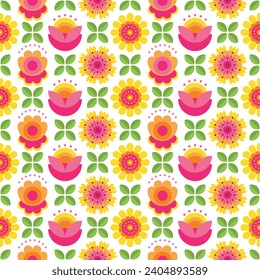Beautiful floral  60s, 70s retro style pattern. Cute vintage pattern with abstract geometric flowers. texture for wallpaper, paper, textile, fabric, home decor