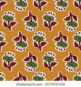 Beautiful Floral Ajrakh block Print Indian Traditional Booti Motif Allover Seamless Repeat Pattern