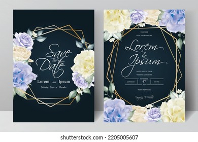 beautiful floral arrangement with watercolor splash and geometrical wedding invitation card template