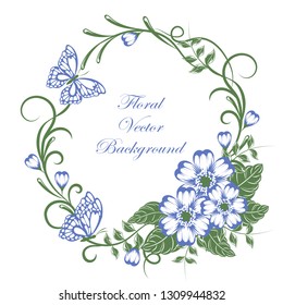 Beautiful floral background with butterflies in green and blue colors with place for your text.