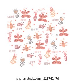Beautiful floral background with cute insects
