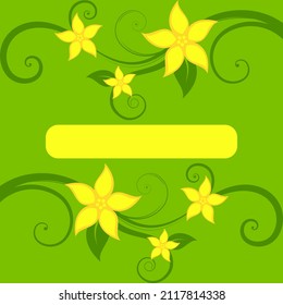 Beautiful floral background with a frame for your text, green and yellow colors, vector illustration
