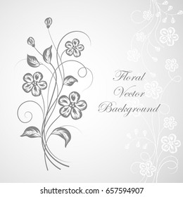 Beautiful floral background in gray and white colors with place for your text.