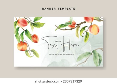 beautiful floral background with hand drawn peaches watercolor