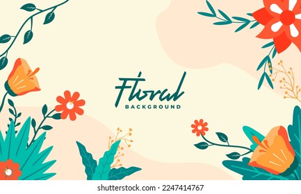 Beautiful Floral Background illustration, Colorful Flower and leaf decorative background for banner, greeting card, poster and advertising - bright banners with leaves and plants