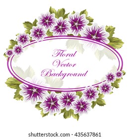 Beautiful floral background with mallows and oval banner.