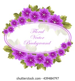 Beautiful floral background with mallows and oval banner.