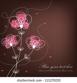 Beautiful floral background. Pink flowers on a brown background