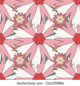 Beautiful floral background in pink, gray and beige colors. Can be used for textile, book cover, packaging, wedding invitation. Vector seamless pattern with stylized flowers.