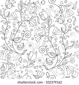 Beautiful floral background seamless monochrome (vector version eps 8)