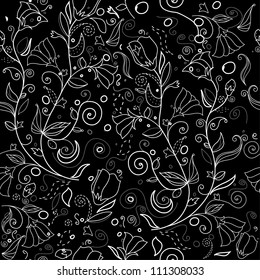 Beautiful floral background seamless texture monochrome for ornament, style card,  banner, border, frame, art brochure, vector eps 8