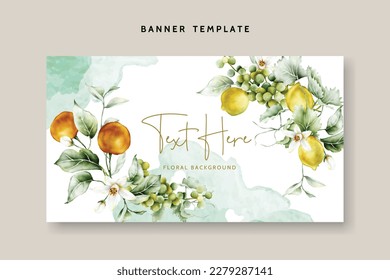 beautiful floral background template with fruit and flowers watercolor