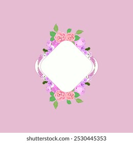 beautiful floral banner on pastel,The diamond-shaped frame ,invitation flowers template,birthday card,Botanical poster with copy space,celebration card,greeting card