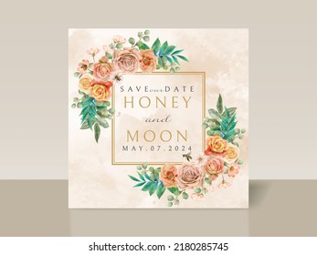 Hermosa tarjeta de invitación a la boda de flores y abejas