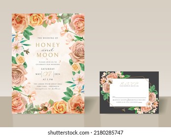 Beautiful floral and bees wedding invitation card