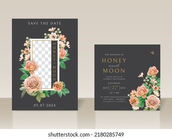 Beautiful floral and bees wedding invitation card