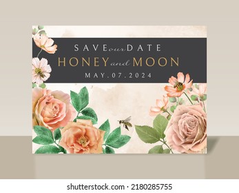 Beautiful floral and bees wedding invitation card