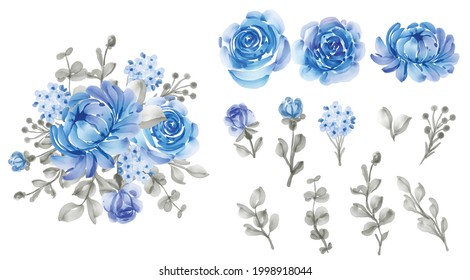 Beautiful floral blue isolated leaf and flower