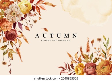 beautiful floral border background with autumn nature