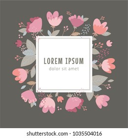 Beautiful floral border with flowers. Vector illustration. Design for banner, poster, card, invitation, wedding