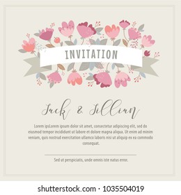 Beautiful floral border with flowers. Vector illustration. Design for banner, poster, card, invitation, wedding