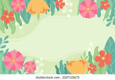 Hermoso borde floral o marco con flores de primavera para invitaciones y tarjetas de cumpleaños ilustración vectorial