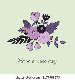 Beautiful floral bouquet greeting card design. Hand drawn style. Vector Illustration