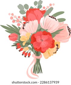 Beautiful floral bouquet of peonies, roses and berries