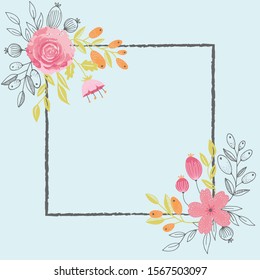 Beautiful Floral Bunch Vector Frame Background