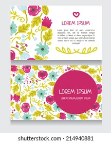 beautiful floral business card/ invitation o thank you card template, vector illustration