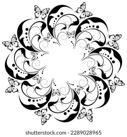 Beautiful  floral butterfly circle. Swirl ornament 